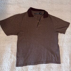 John Henry Geometric Polo Shirt Brown Short Sleeve Cotton Blend Size Medium